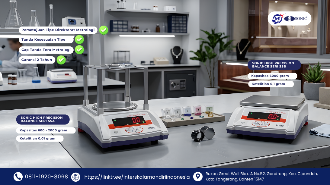 SONIC High Precision Balance Seri SSA/SSB: Timbangan Digital Gram Super Detail untuk Laboratorium dan Perhiasan.